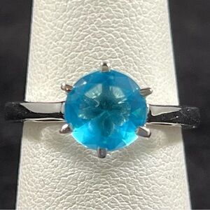 Swiss Blue Topaz Solitaire Sterling Silver Ring